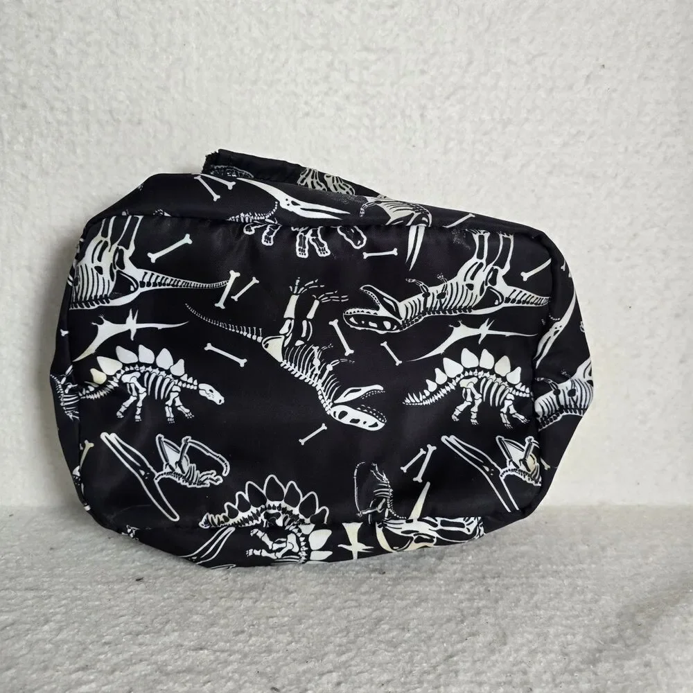 Black Backpack White T-Rex Dinosaur Skeleton Pattern And Matching Lunchbox